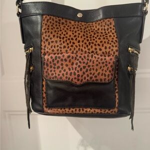 Rebecca Minkoff Black and Brown Leopard Shoulder Bag leather like new.